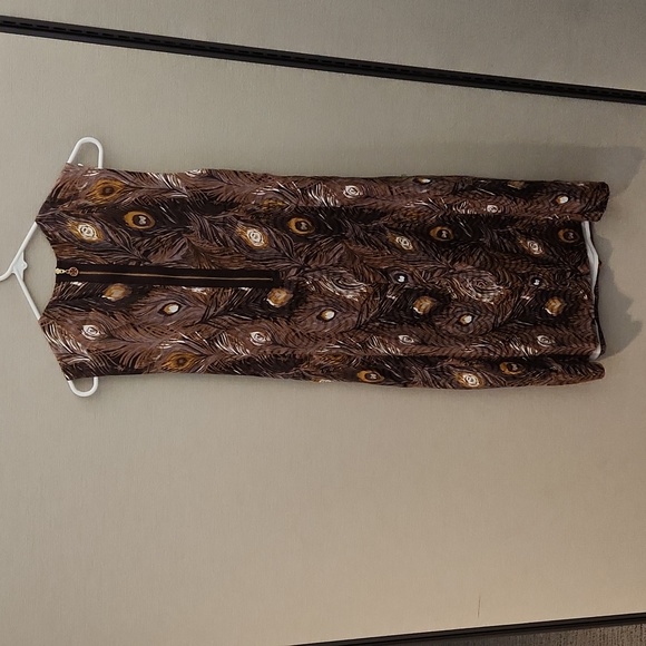 Tory Burch Brown Peacock Feather Dress Size 10 - Picture 4 of 14